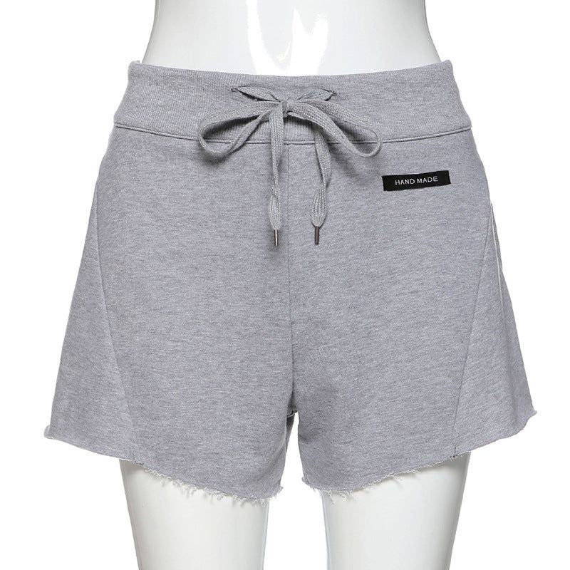 Solid color high waist tied wide loose casual Baita shorts