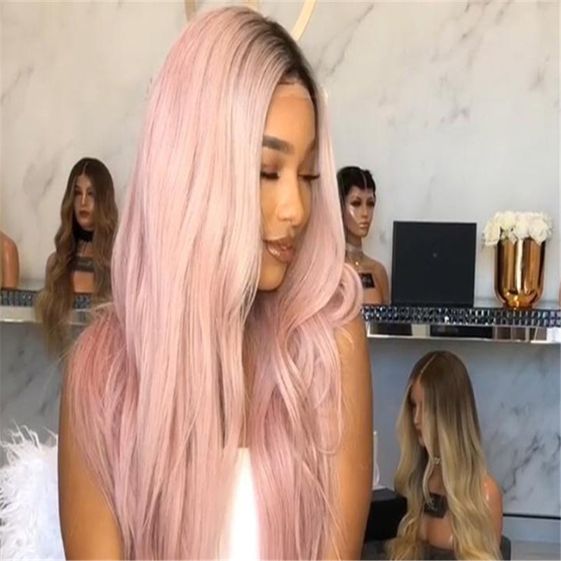 Women's long curly hair dyed