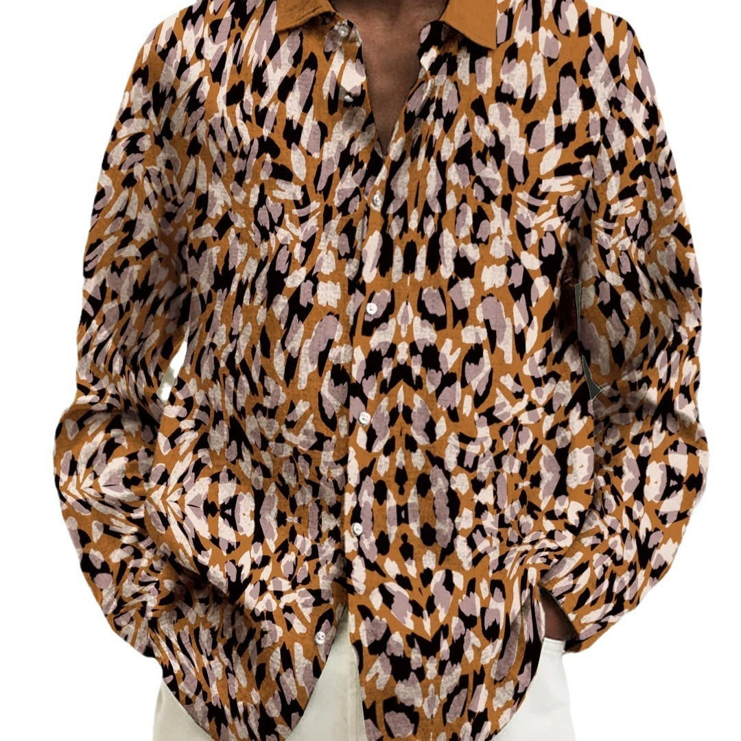 Gradient Digital Printing Lapel Long Sleeve Shirt Men
