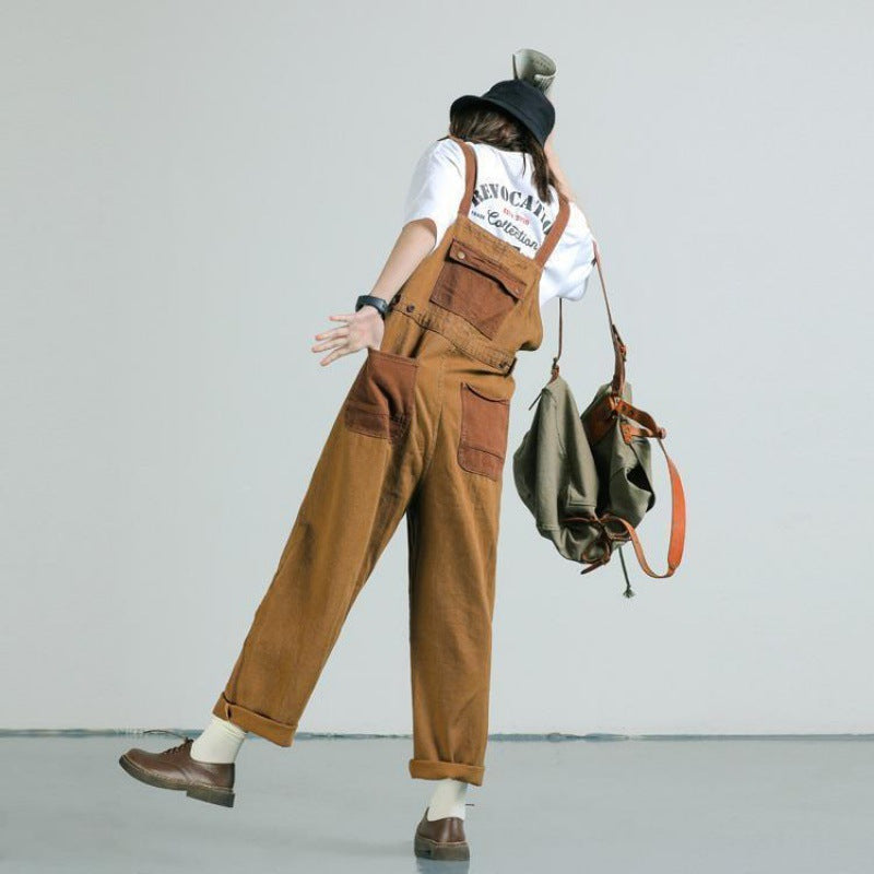 Women's Loose Retro Workwear Color Matching Straight Suspenders