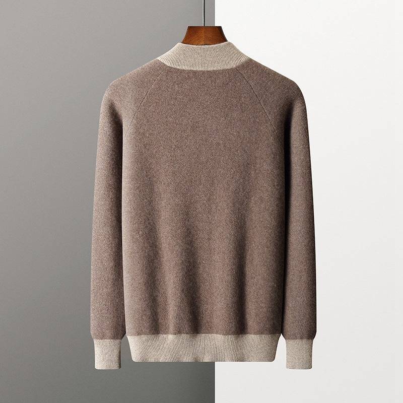 New Thickened Casual Sports Cashmere Men's Half Turtleneck Zipper Knitted Cardigan Suit