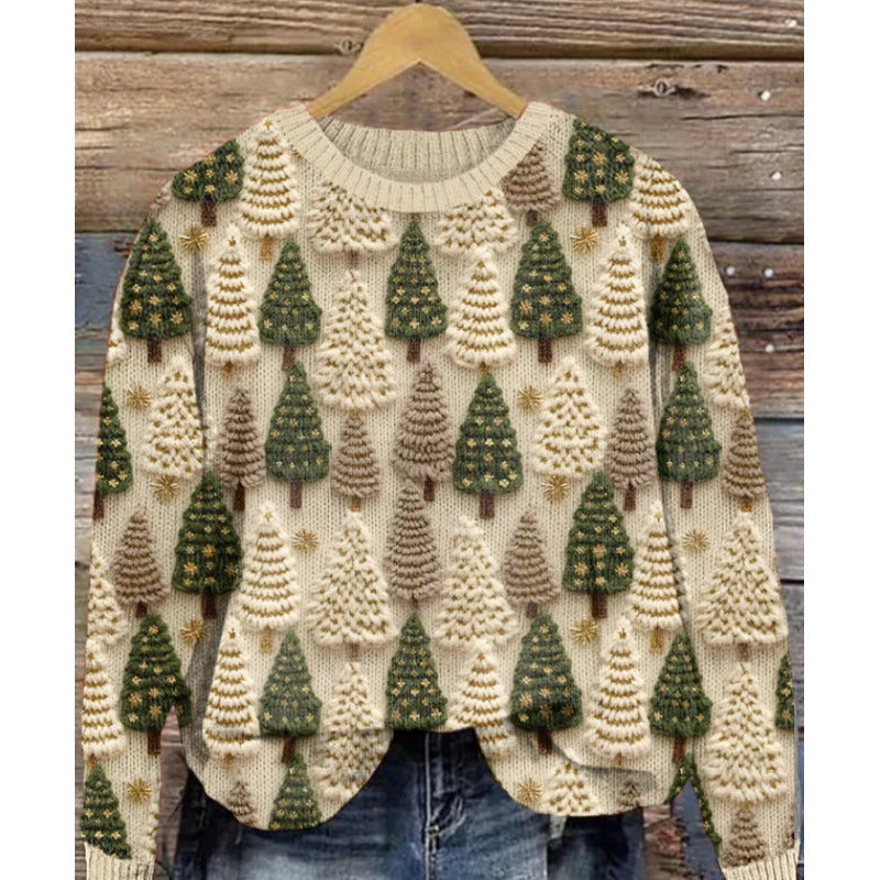 Little Flower Digital Printed Round Neck Sweater