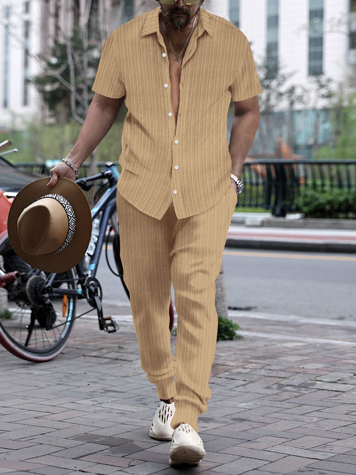 Men's Shirt Casual Loose Short Sleeves Trousers Beach Suit