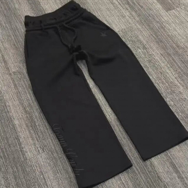 Fake Two-piece Trousers Loose Drawstring Pants Embroidered Sweatpants