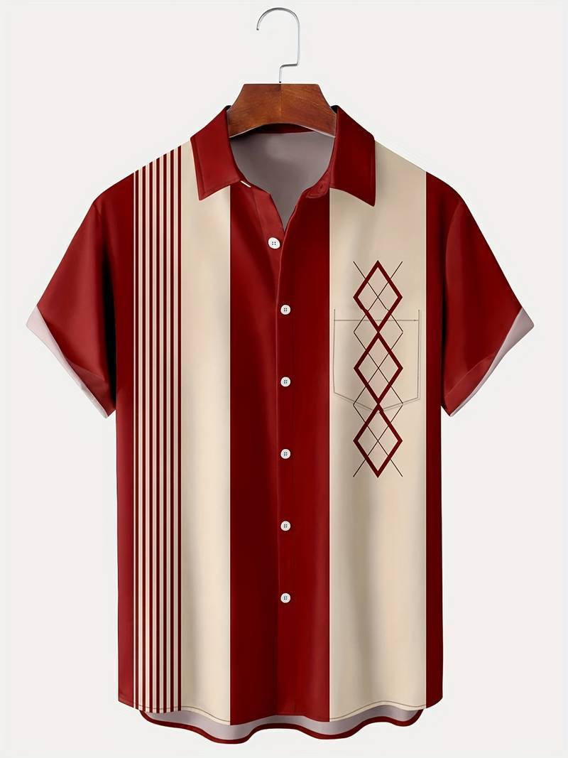 Men's Contrast Color Loose Short-sleeved Shirt Lapel