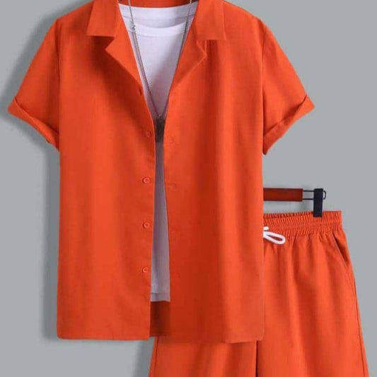 Short Sleeve Cuban Collar Men's Sport Suit