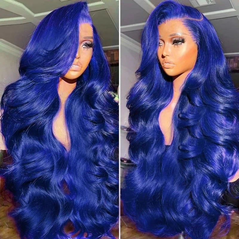 European And American Style Wig Women's Middle Point Dark Blue Big Wave