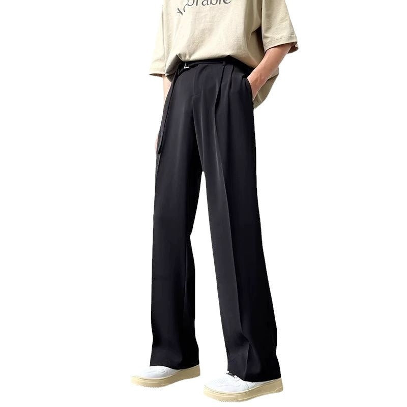 Thin Straight Black Wide Leg Pants