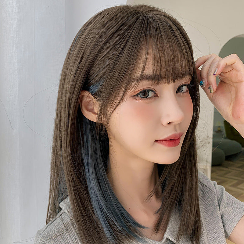 Wig Long Straight Hair Gradient Color Full Top Micro Volume Medium Length