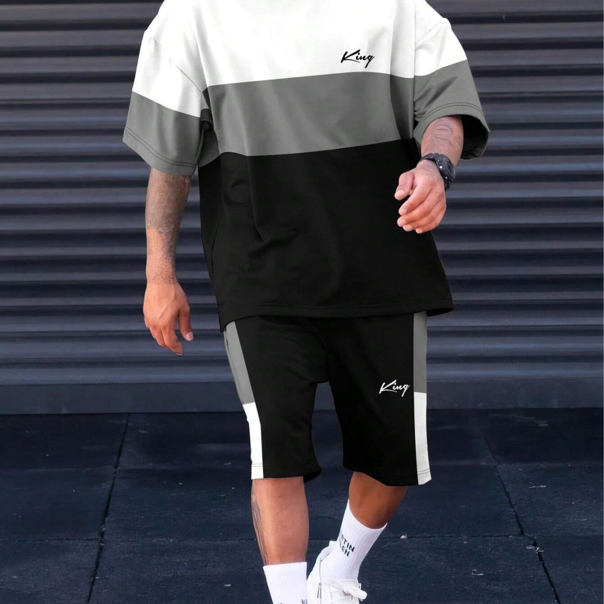 Sports Suit Fashion Short Sleeve Color Block Stitching Shorts Suit