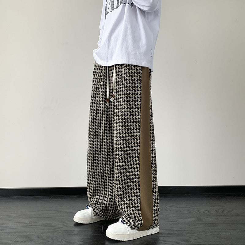 Houndstooth Stitching Chenille Casual Pants
