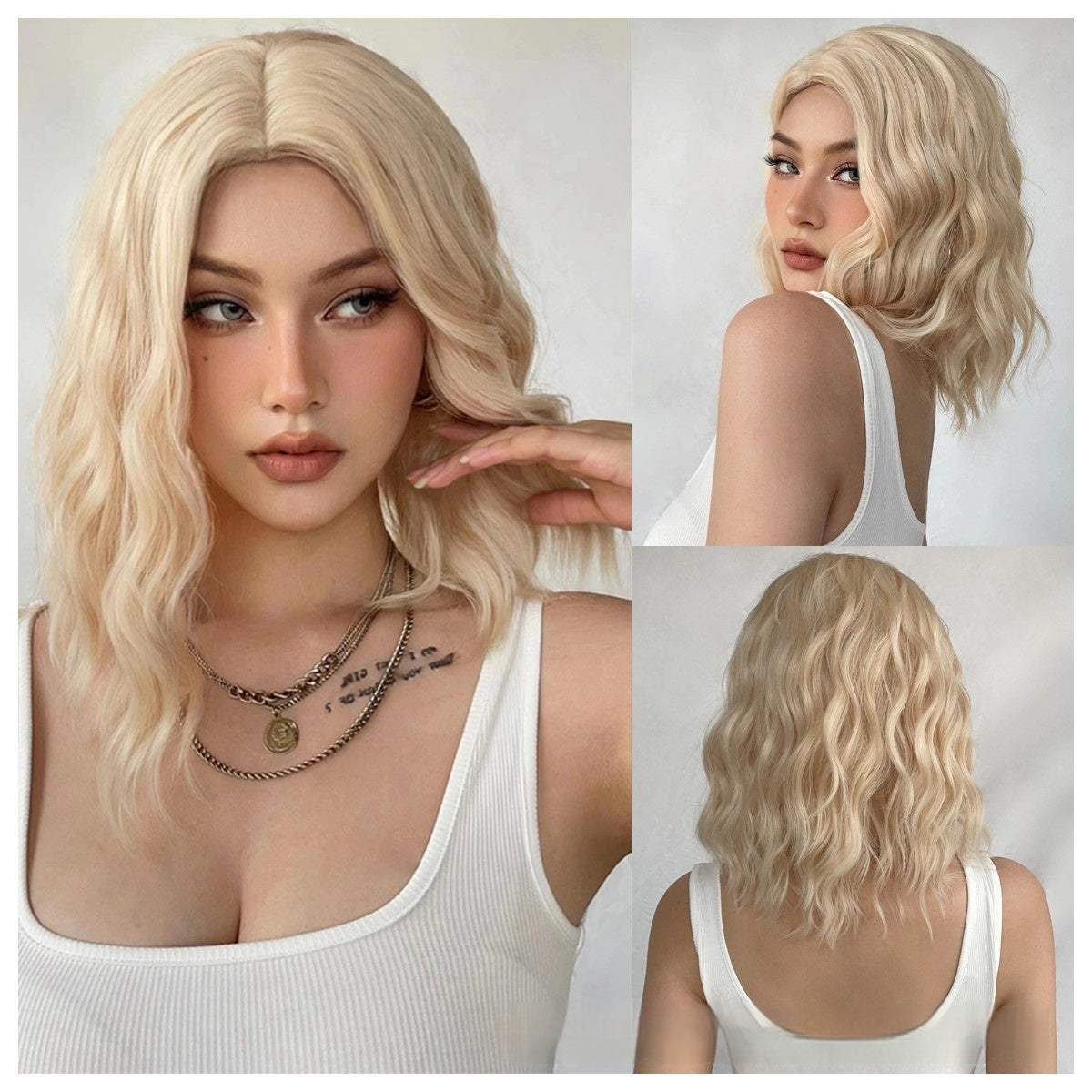 European And American Style Wig White Gold Color Short Curly Hair