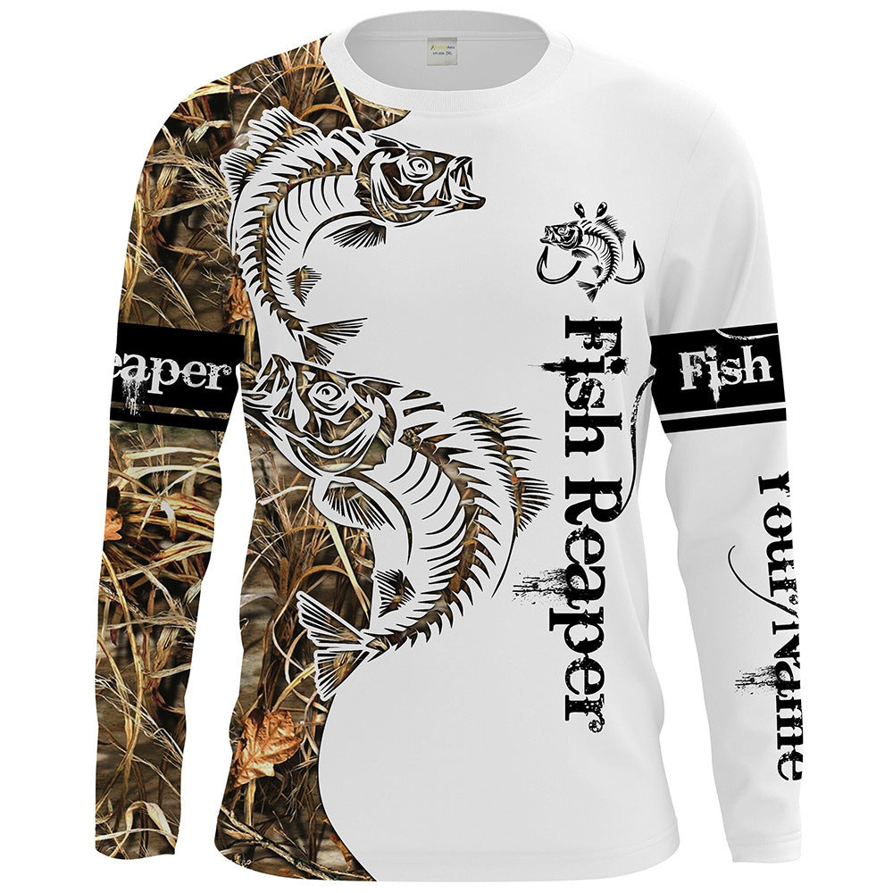 Men's Round Neck Pullover Fish Printed Long-sleeved Top
