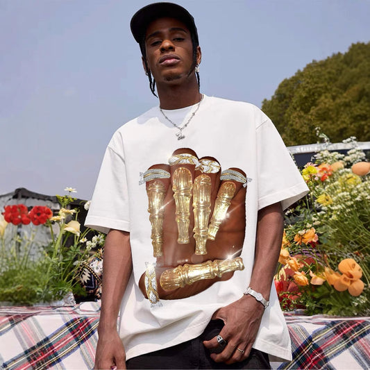 Street Vacation Style Hip Hop Pick-up Printed Loose T-shirt
