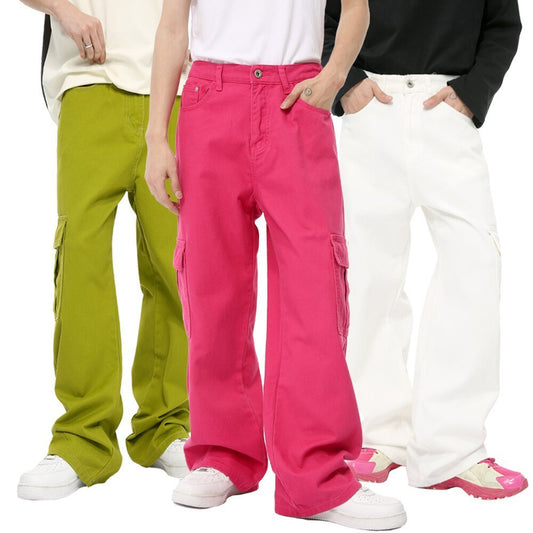 Men's Solid Color Basic Loose Casual Straight-leg Denim Trousers