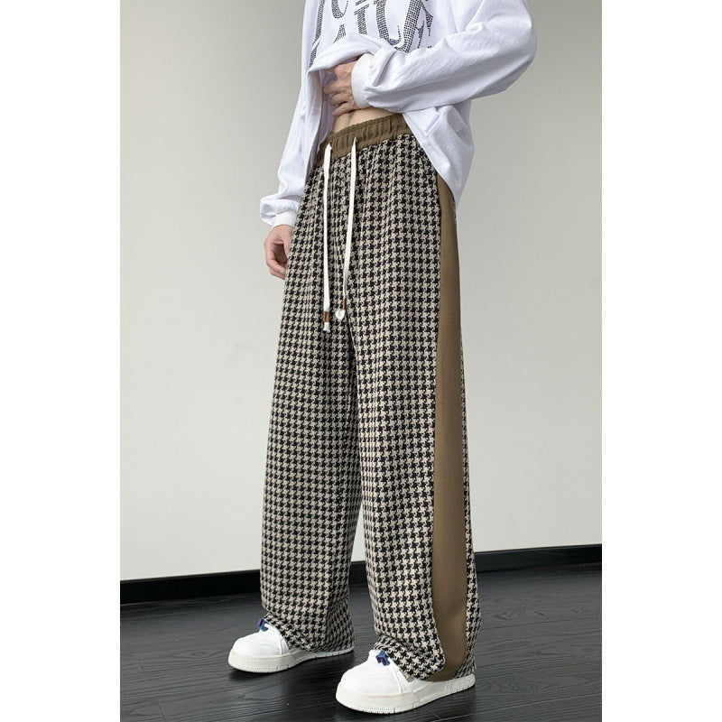 Houndstooth Stitching Chenille Casual Pants