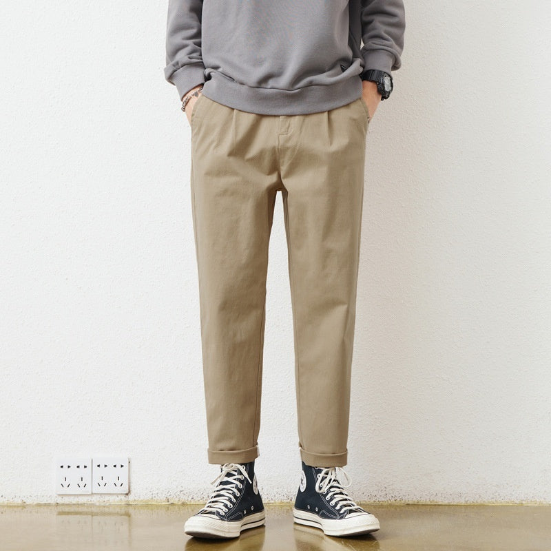 Loose, Simple And All-matching Khaki Tooling Straight-leg Trousers