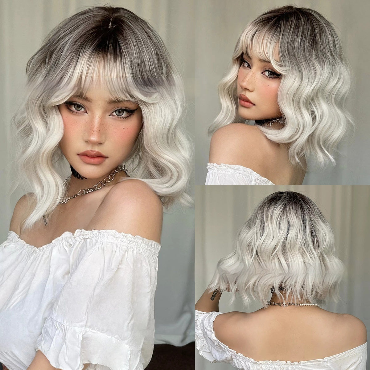 European And American Style Wig White Gold Color Short Curly Hair