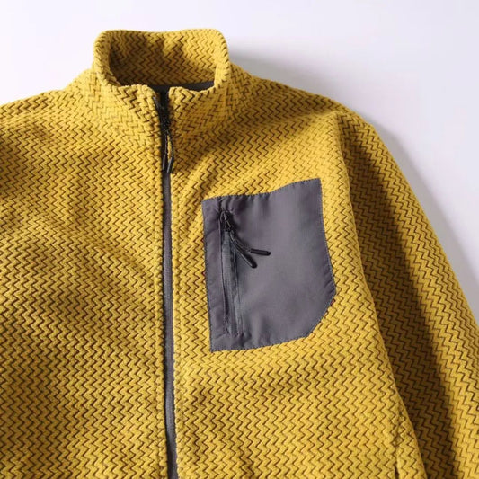 Fleece Stand Collar Cardigan Sweater Fashion Wave Pattern Jacket Coat