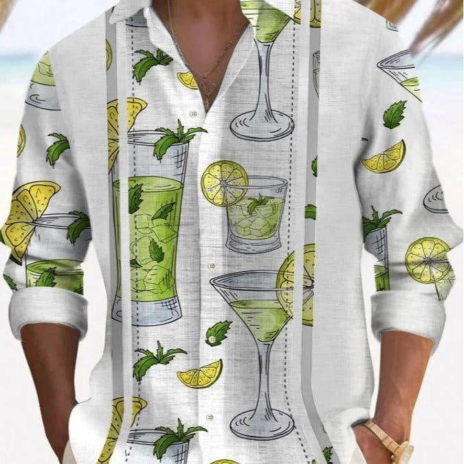 Gradient Digital Printing Lapel Long Sleeve Shirt Men
