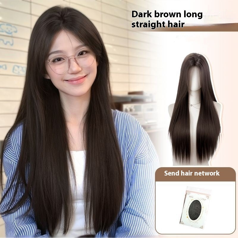 Full-head Wig Style Forehead Lace Mid-length Natural Black Long Straight