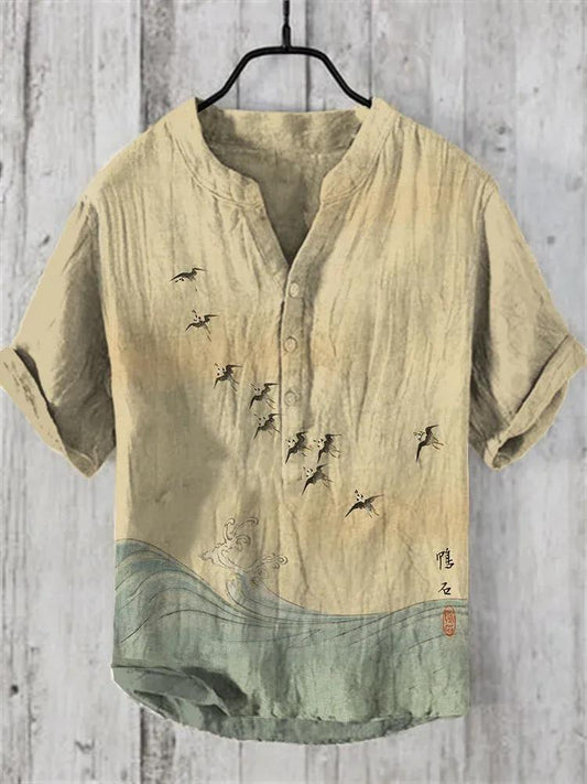 Short-sleeved Shirt 3D Printed Slub Casual Loose Pullover