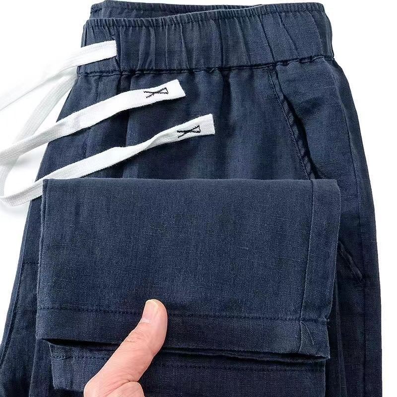 Pure Linen Breathable Chinese Style Elastic Waist New Trousers Li Gao