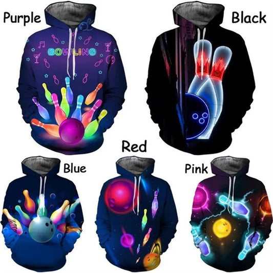 Bowling Series 3D Printed Men's Casual Hooded Sweater