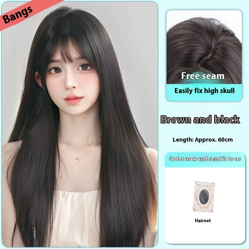 Female Full-head Wig Forehead Lace Seamless Fluffy Wig