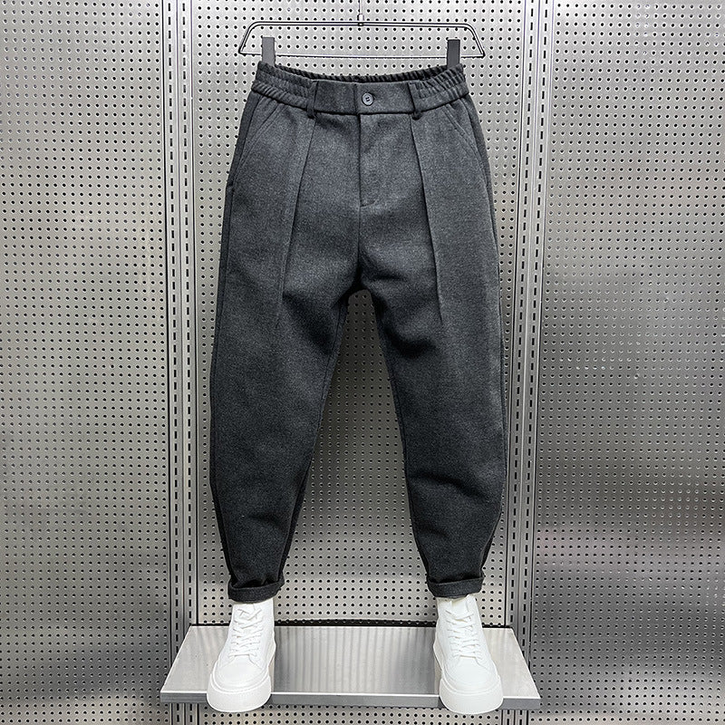 Autumn And Winter Draping Woolen Wide-leg Pants Men's Pu Handsome Loose