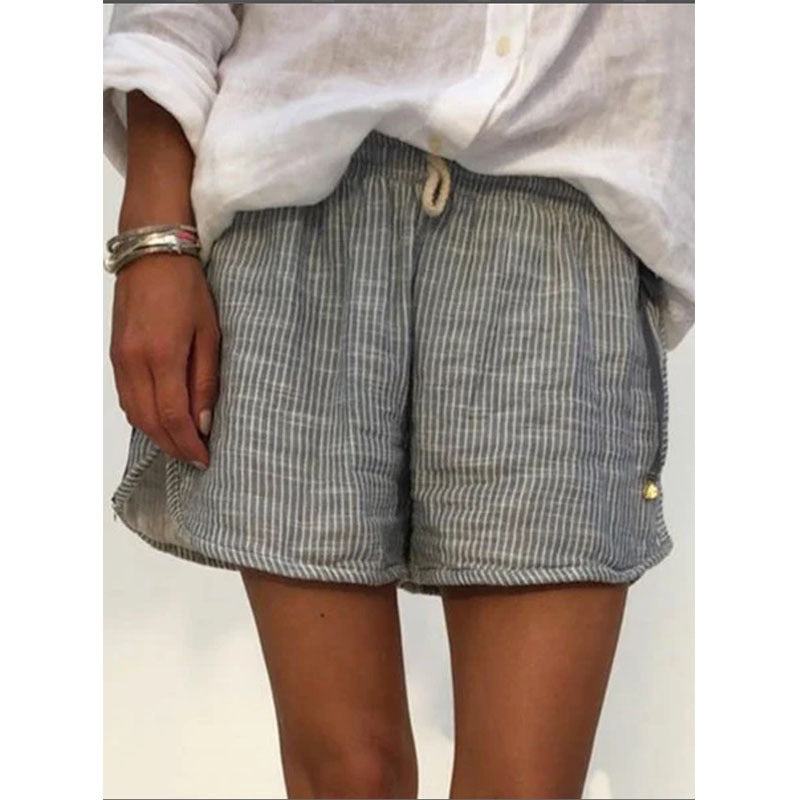 Striped Print Elastic Waist Tie Slimming Casual Pants Wide Leg Pants Shorts