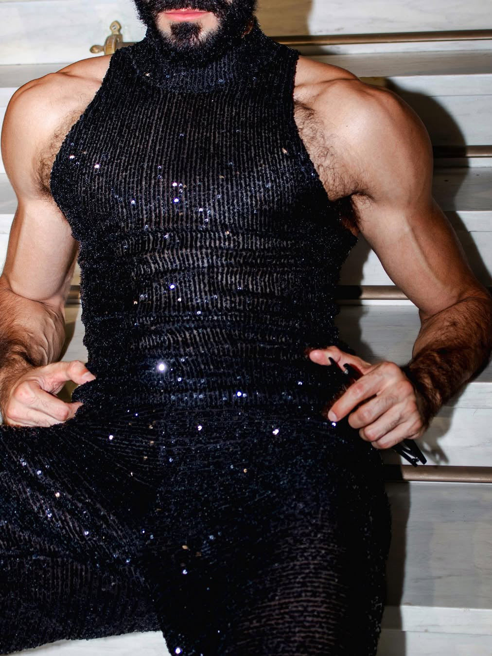 Sleeveless Sequined Vest High Waist Pants Set