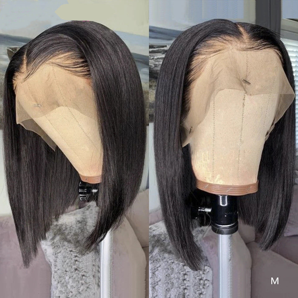 European And American Small Lace Wig Foreign Trade Ladies Middle Point Bobo Short Straight Hair Natural Black Wave Bob Fashion Inner Buckle Hair Set