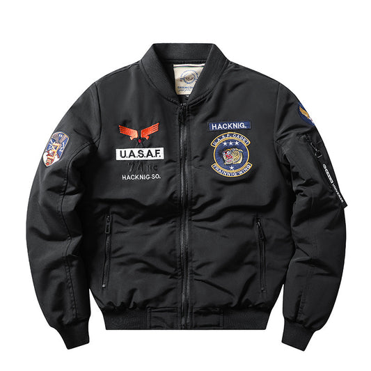 Slim-Fit Stand Collar Harley Motorcycle Men's Retro Embroidery Cotton-padded Coat Coat