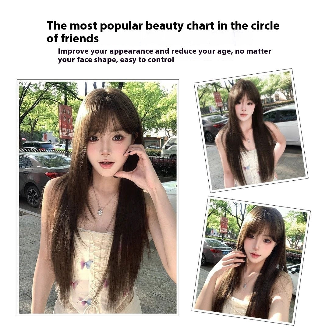 Wig High-level Black Tea Simulation Increase Hair Amount Natural Sweet Girl Hair Replacement