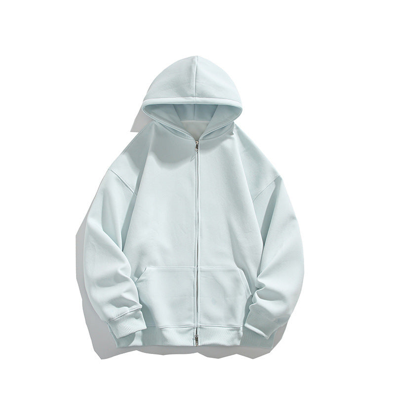Men's Solid Color Simple Loose Zip Cardigan Hoodie