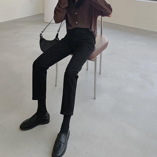 High Waist Black Jeans Women's Slim Straight Cigarette Pants