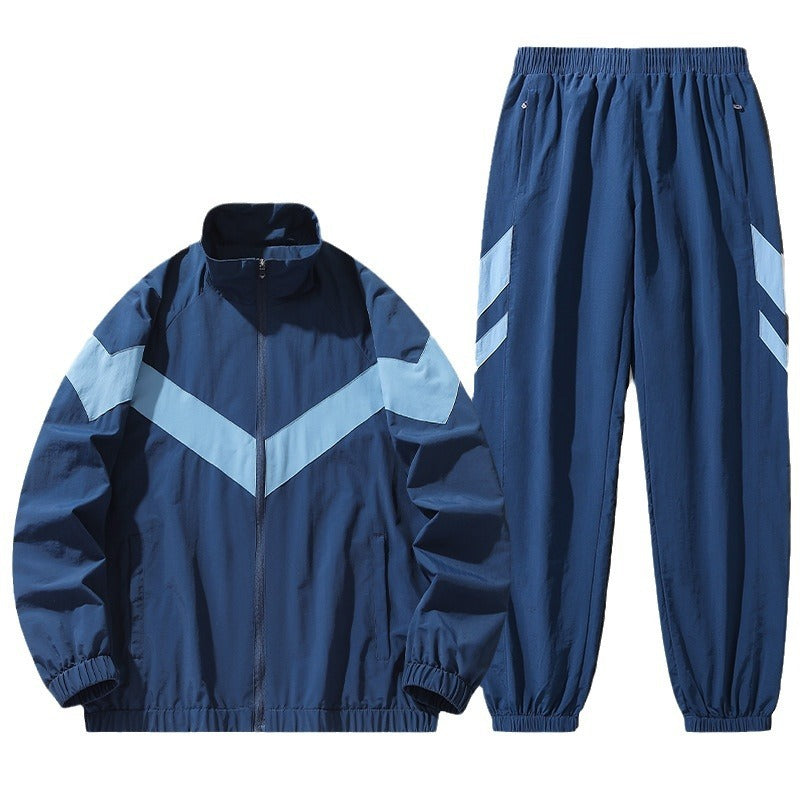 Cardigan Stand-up Collar Breathable Mesh Taslon Coat For Men Exercise Casual Pants Suit