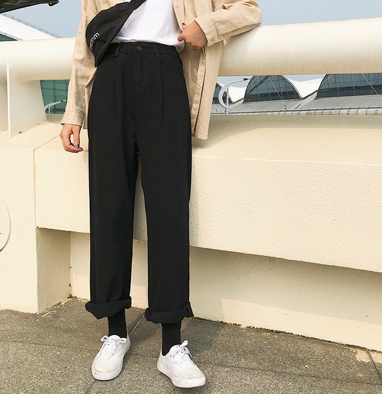 Women's Casual Solid Color Loose Wide Leg Denim Trousers