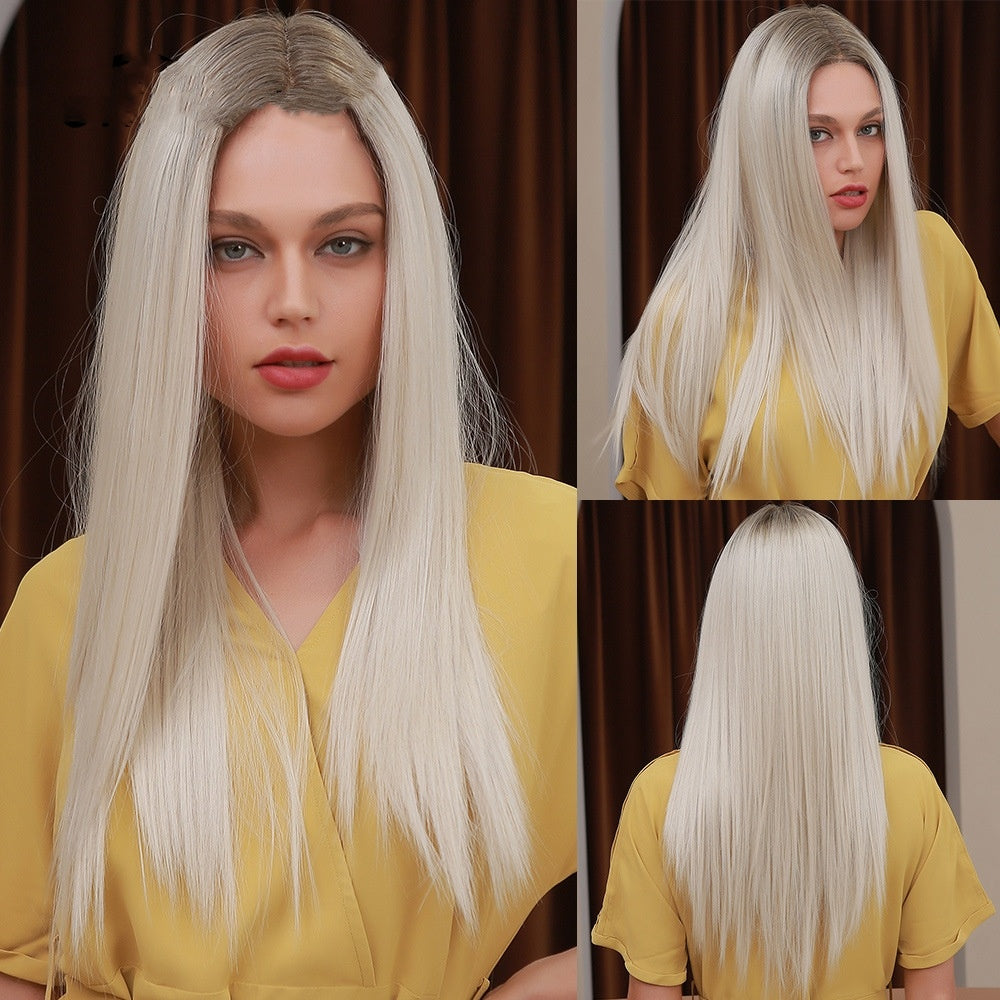 Front Lace Mid-length Platinum Long Straight Hair