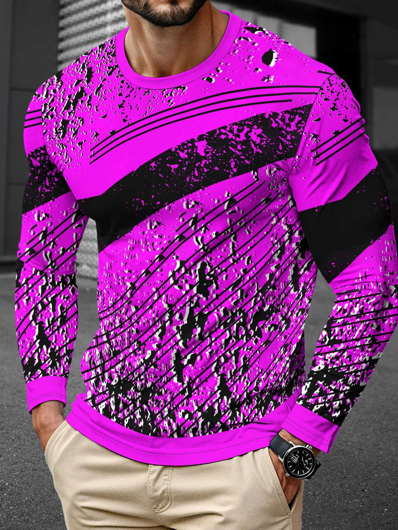 Men's Long Sleeve Simple Trendy Round Neck
