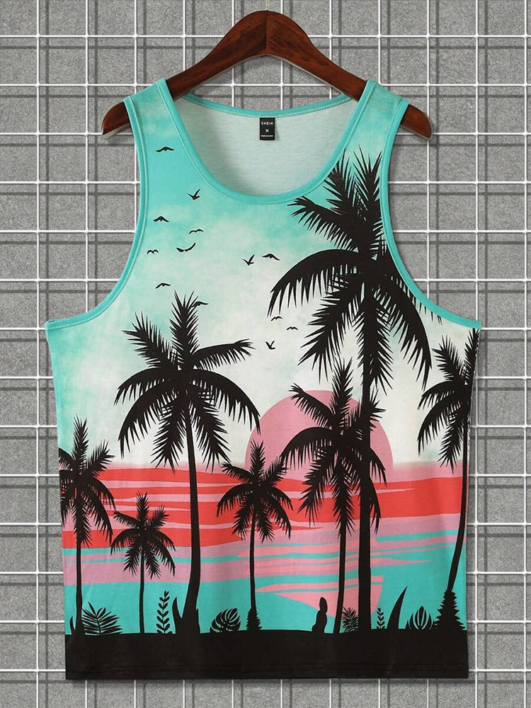 3D Printed Men's Sleeveless Vest T-shirt Hawaiian Style