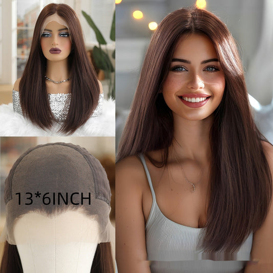 136 Lace Wig Large Area Cold Brown Medium Fashion