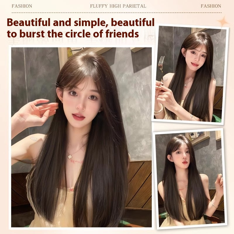 Women's Long Hair Wear-free Hair Net Natural Seamless Head Wig Set
