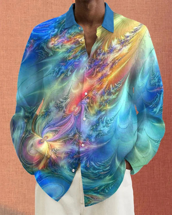 Gradient Digital Printing Lapel Long Sleeve Shirt Men