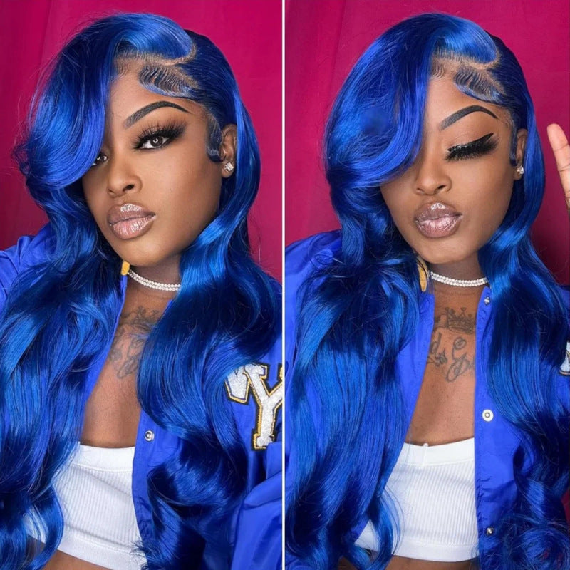 European And American Style Wig Women's Middle Point Dark Blue Big Wave