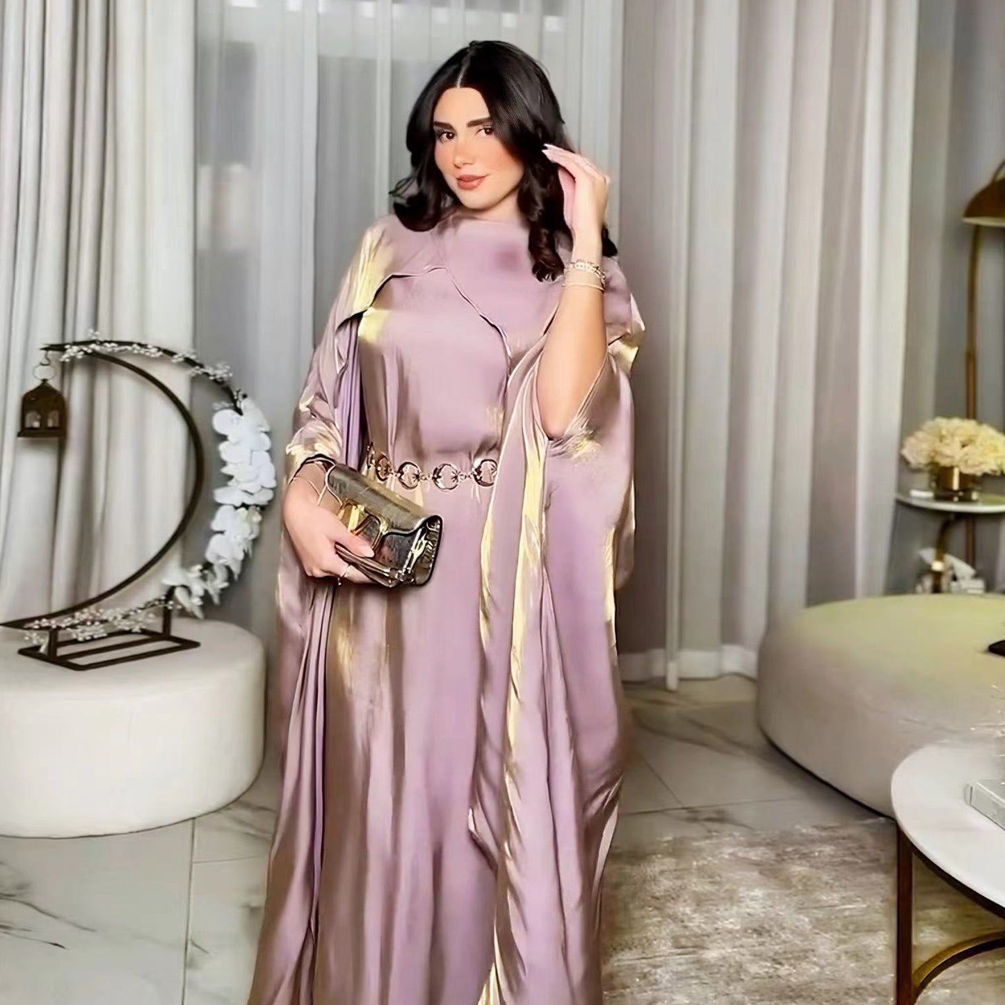 Elegant Solid Beaded Long Robe