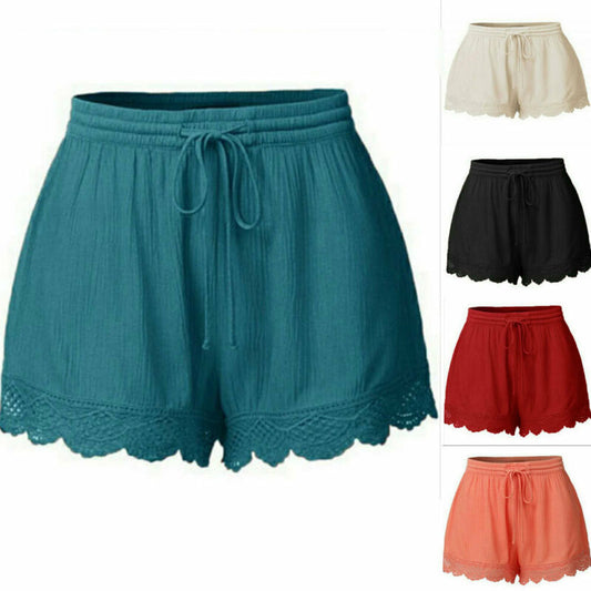 Women's solid color lace-up shorts casual pants