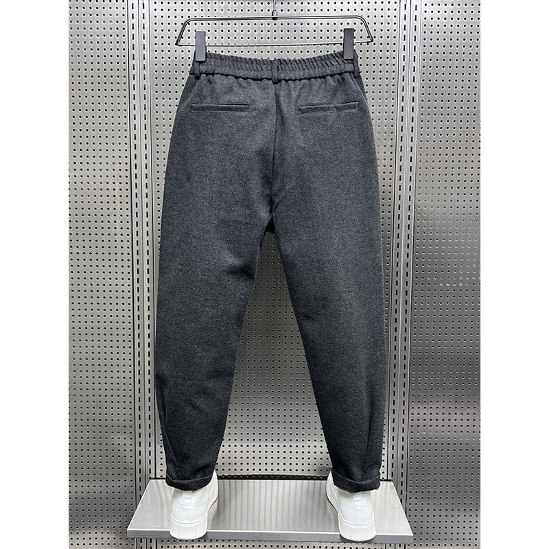 Autumn And Winter Draping Woolen Wide-leg Pants Men's Pu Handsome Loose