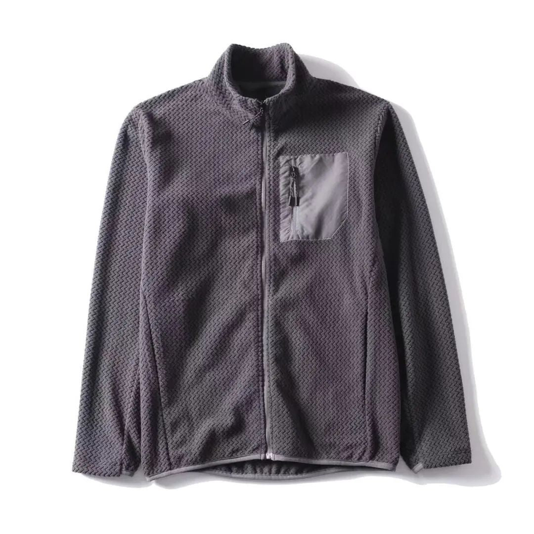 Fleece Stand Collar Cardigan Sweater Fashion Wave Pattern Jacket Coat